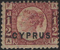 CYPRUS 1880 ½d rose, plate 15, SG1
