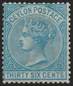 CEYLON 1872-80 36c blue variety, SG129x