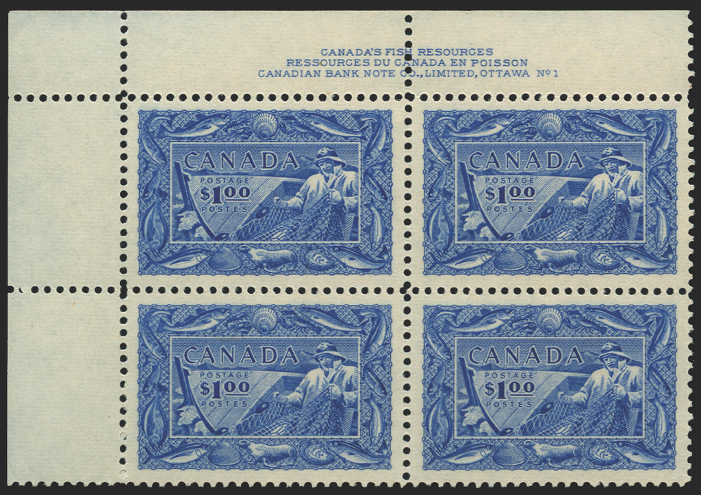 CANADA 1950 $1 ultramarine 'Fisherman' (UNUSED), SG433