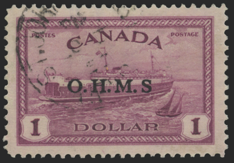 Canada 1949 $1 purple Missing stop after S used, SGO170a