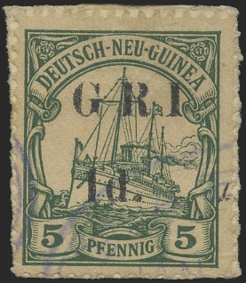 NEW GUINEA 1914-15 1d ON 5pf GREEN STOPS OMITTED, SG17ga