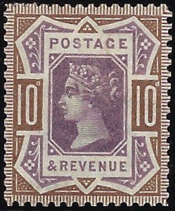 Great Britain 1890 10d Colour trial, SG210var