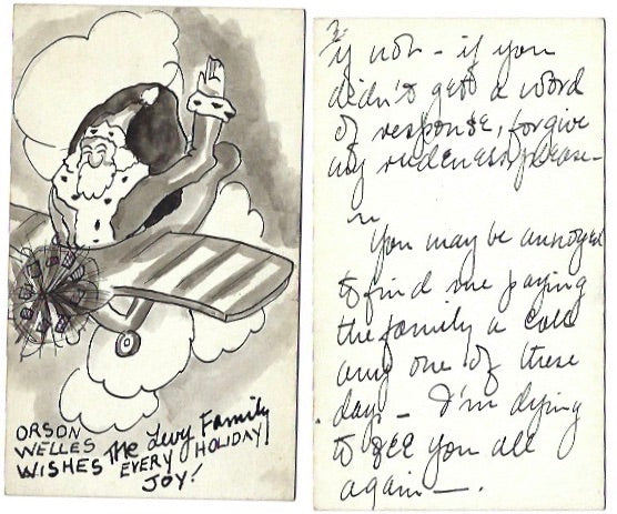 Orson Welles handwritten and signed Christmas card