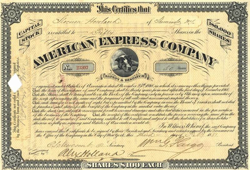 William Fargo Autographed Stock Certificate