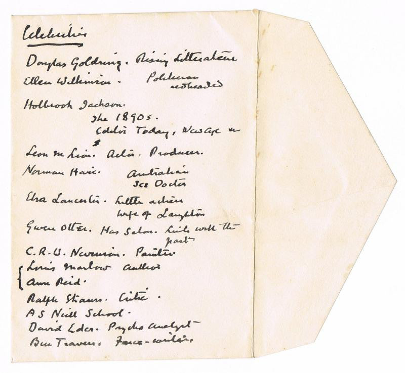 Sir Arthur Conan Doyle Handwritten List