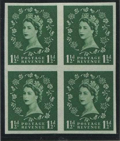 Great Britain 1955-58 11/2d Green "Wilding" (wmk St Edward's Crown), SG542var