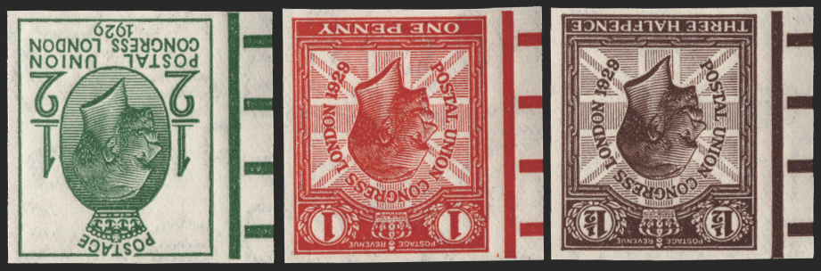 Great Britain 1929 1/2d-11/2d postal Union Congress (wmk. inverted). SG434/6wivar