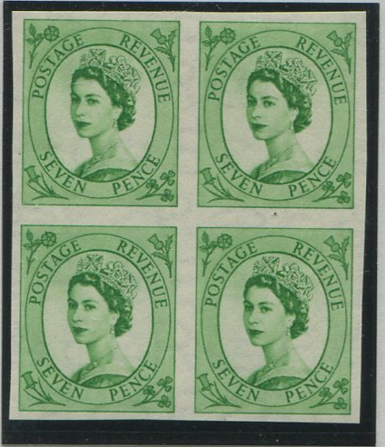 GREAT BRITAIN 1952 7d Bright green "Wilding" (Wmk Tudor Crown) SG524var