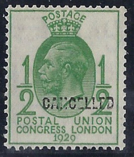 Great Britain 1929 1/2d green Postal Union Congress, SG434var