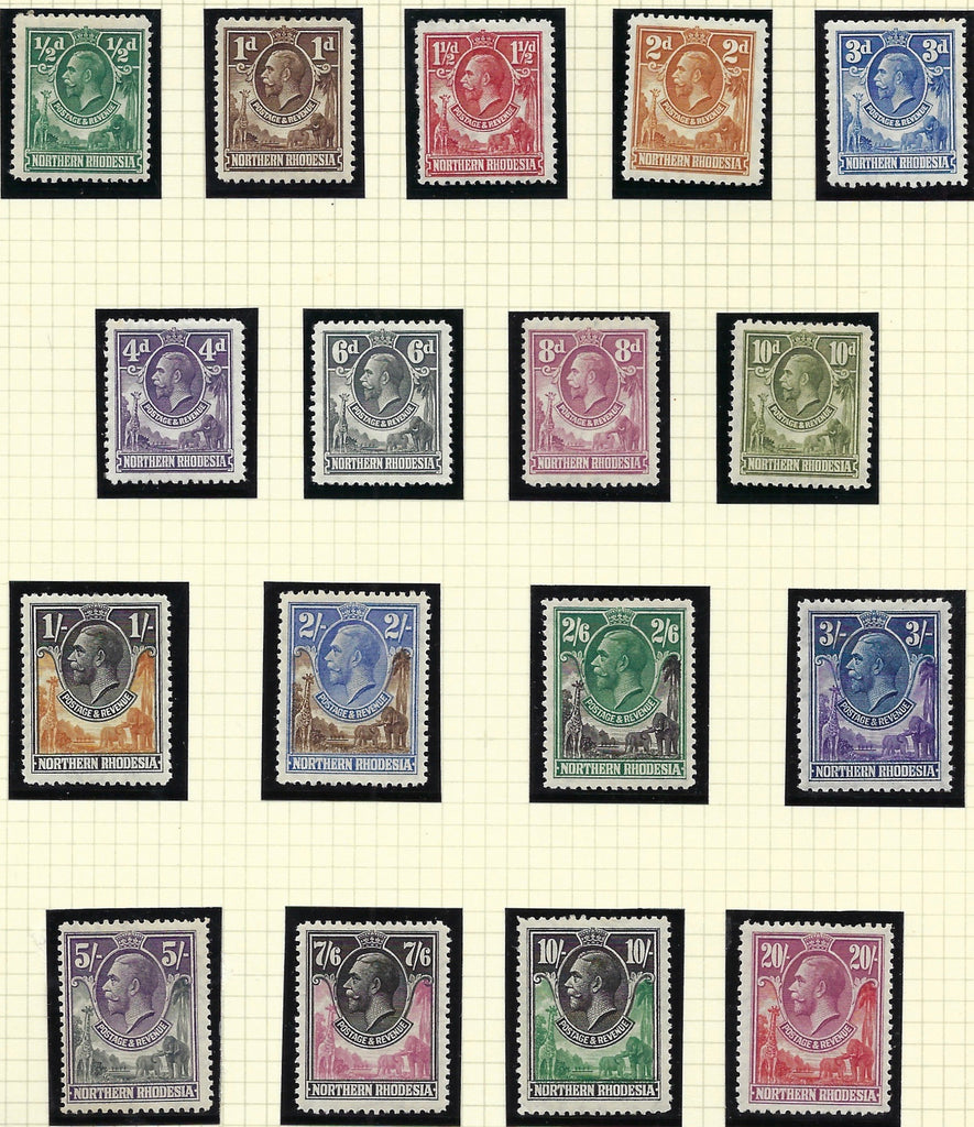 Northern Rhodesia 1925-29 King George V ½d to 20s carmine-red and rose-purple set of 17, SG1/17.
