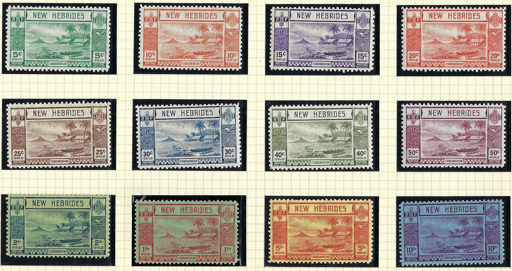 New Hebrides 1938 (1 June) 5c to 10f violet/blue set of 12, SG52/63