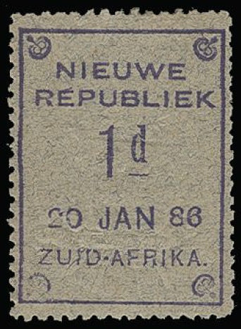 South Africa - New Republic 1886-87 1d violet on blue granite paper SG52