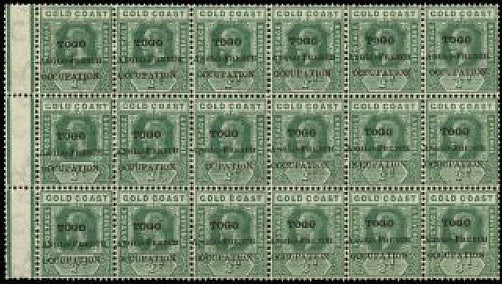 Togo 1915  ½d green SGH34/a/c/e