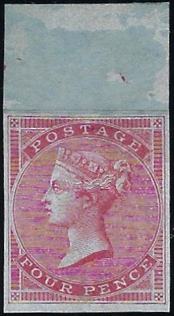 Great Britain 1855 4d Carmine, Plate 1 imprimatur, SG62var