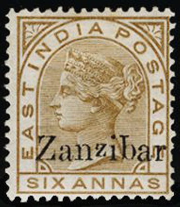 Zanzibar 1895-96 6a pale brown (small second 'z' and inverted 'q' for 'b') SG13n