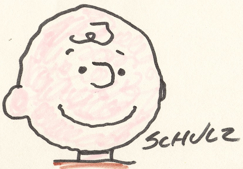 Charles Schulz signed Charlie Brown cartoon sketch