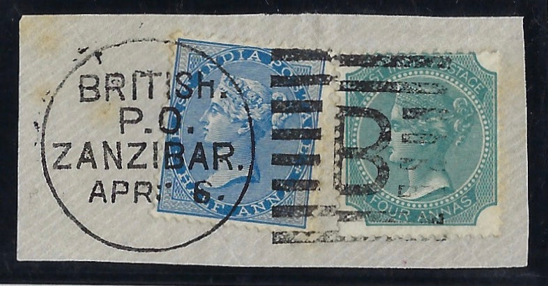 Zanzibar 1866 India 4a green (die I) and 1873 ½a blue SGZ13,16