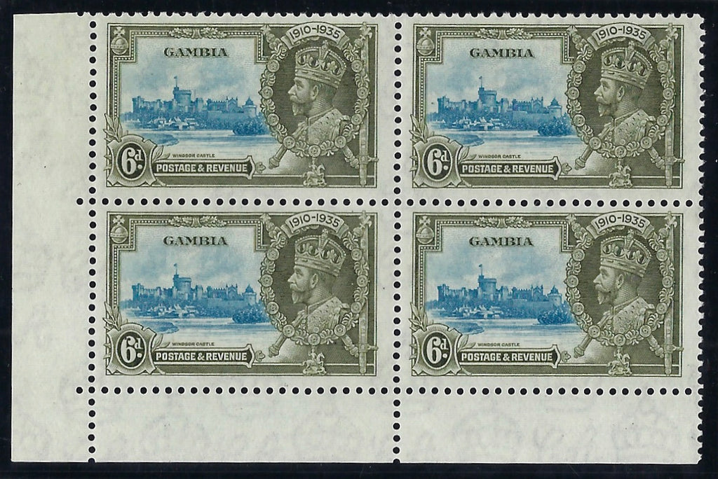 Gambia 1935 Silver Jubilee 6d light blue and olive-green SG145/a