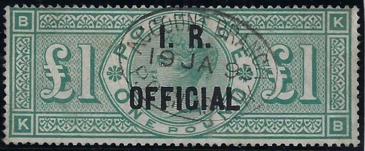 Great Britain 1892 £1 green (I.R. Official).  SG O16