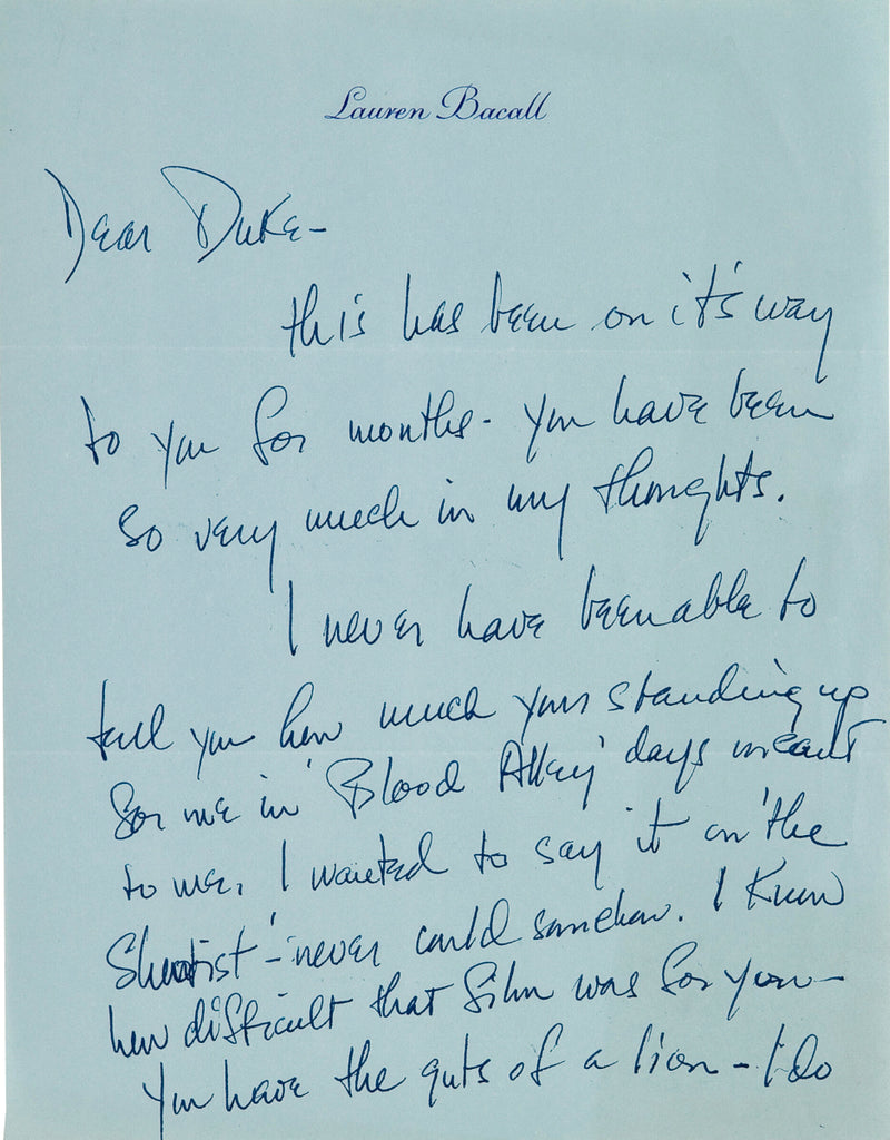Lauren Bacall handwritten letter to John Wayne