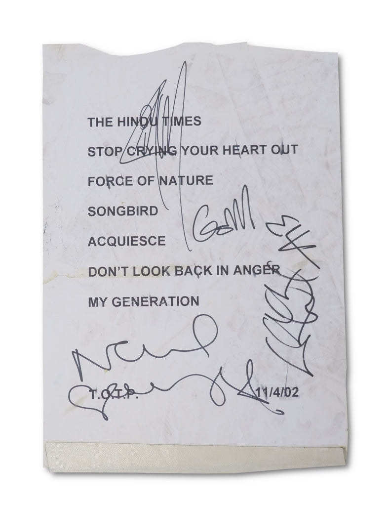 Oasis autographs on set list
