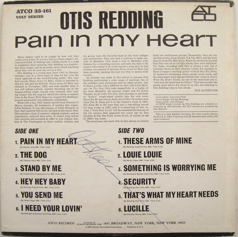 Otis Redding signed album cover