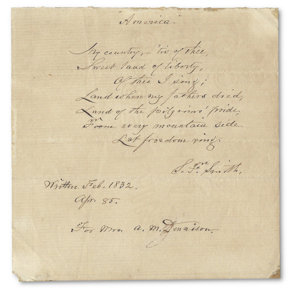 samuel francis smith handwritten lyrics to America