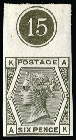 Great Britain 1878 6d Grey, Plate 15 Imprimaturs, SG147var