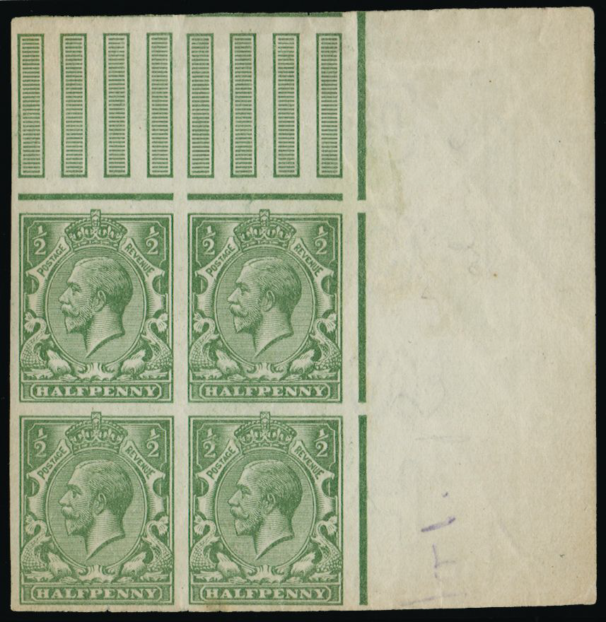 Great Britain 1913 1/4d yellow green colour trials, SG351var