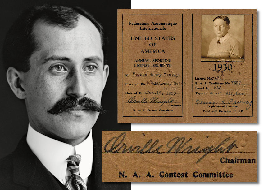 Orville Wright signed pilot license